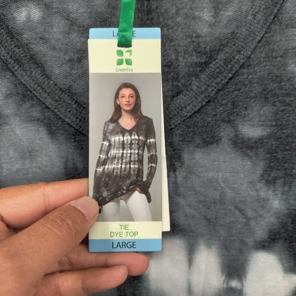 GREEN TEA TIE Dye Top Sweatshirt Women's Black/Grey Large - Picture 6 of 10